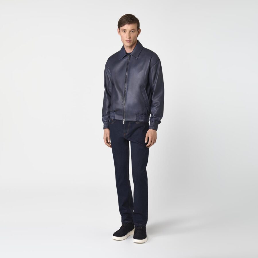 Figari Leather Bomber Navy - Image 2