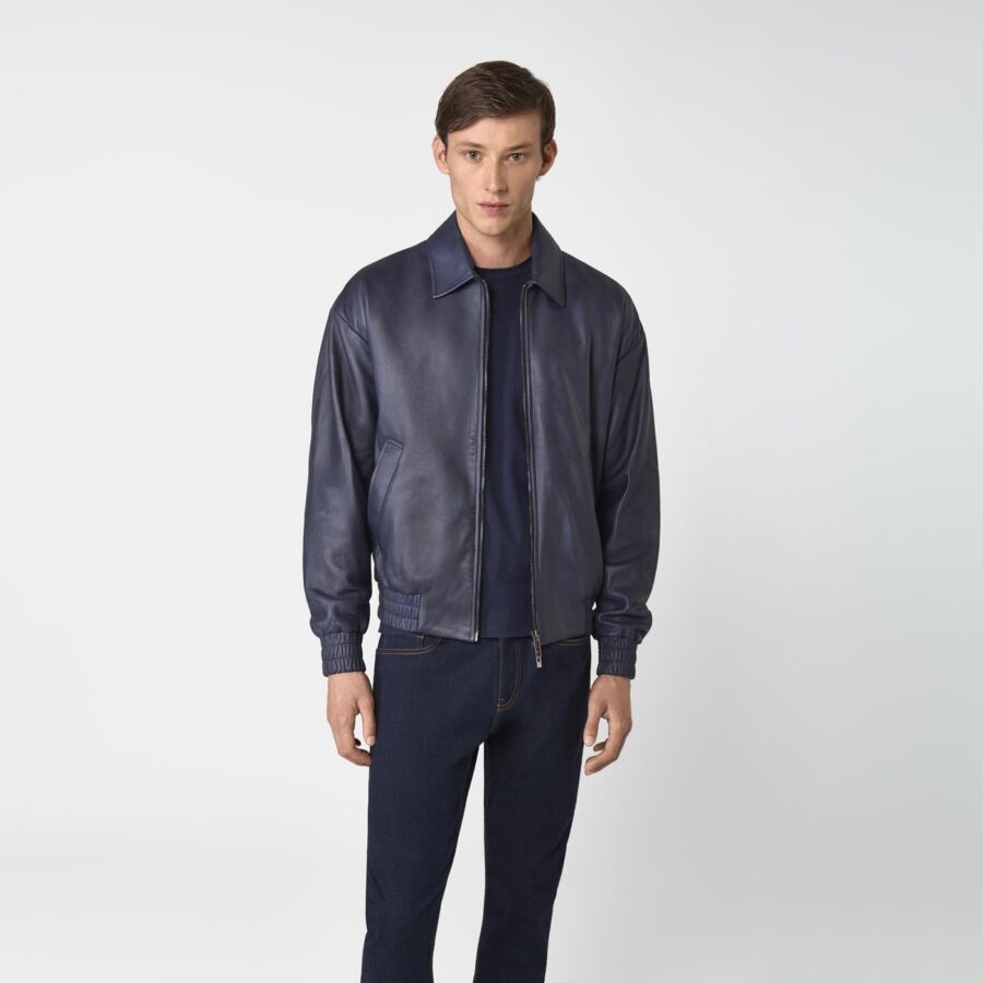 Figari Leather Bomber Navy - Image 4