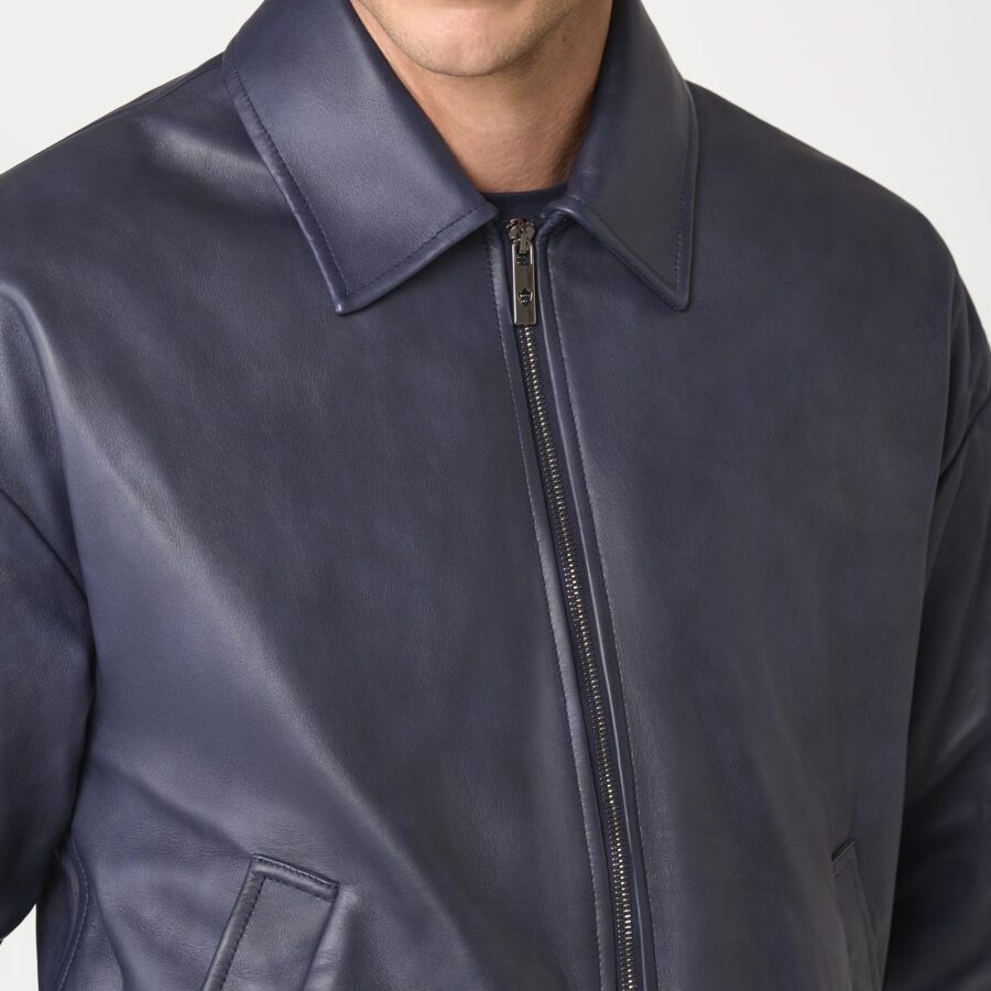 Figari Leather Bomber Navy - Image 5