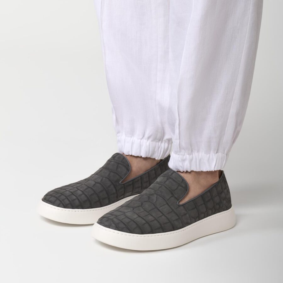Marrakesh Alligator slip-on Suede Mocassin Grey - Image 3
