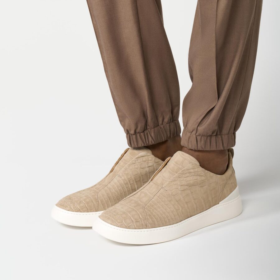 Milan Alligator slip-on Suede Sneakers Beige - Image 3